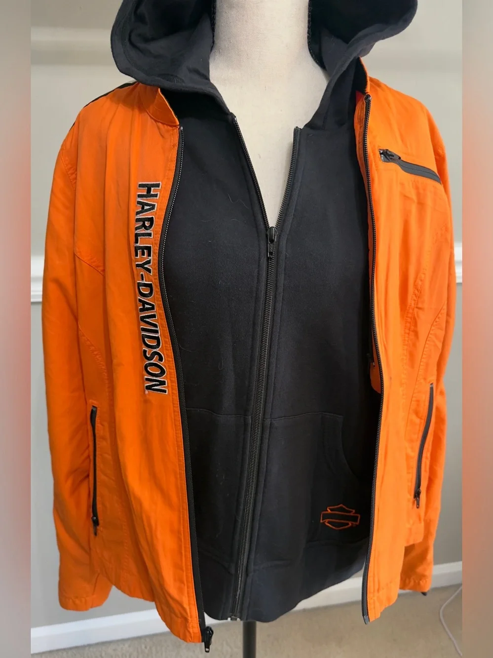 Harley-Davidson Orange and Black Hooded Windbreaker Jacket